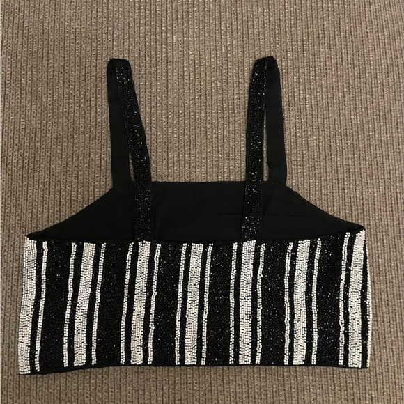 H&M Studio Collection Hand Beaded Cropped Chiffon Top. - Picture 3 of 10